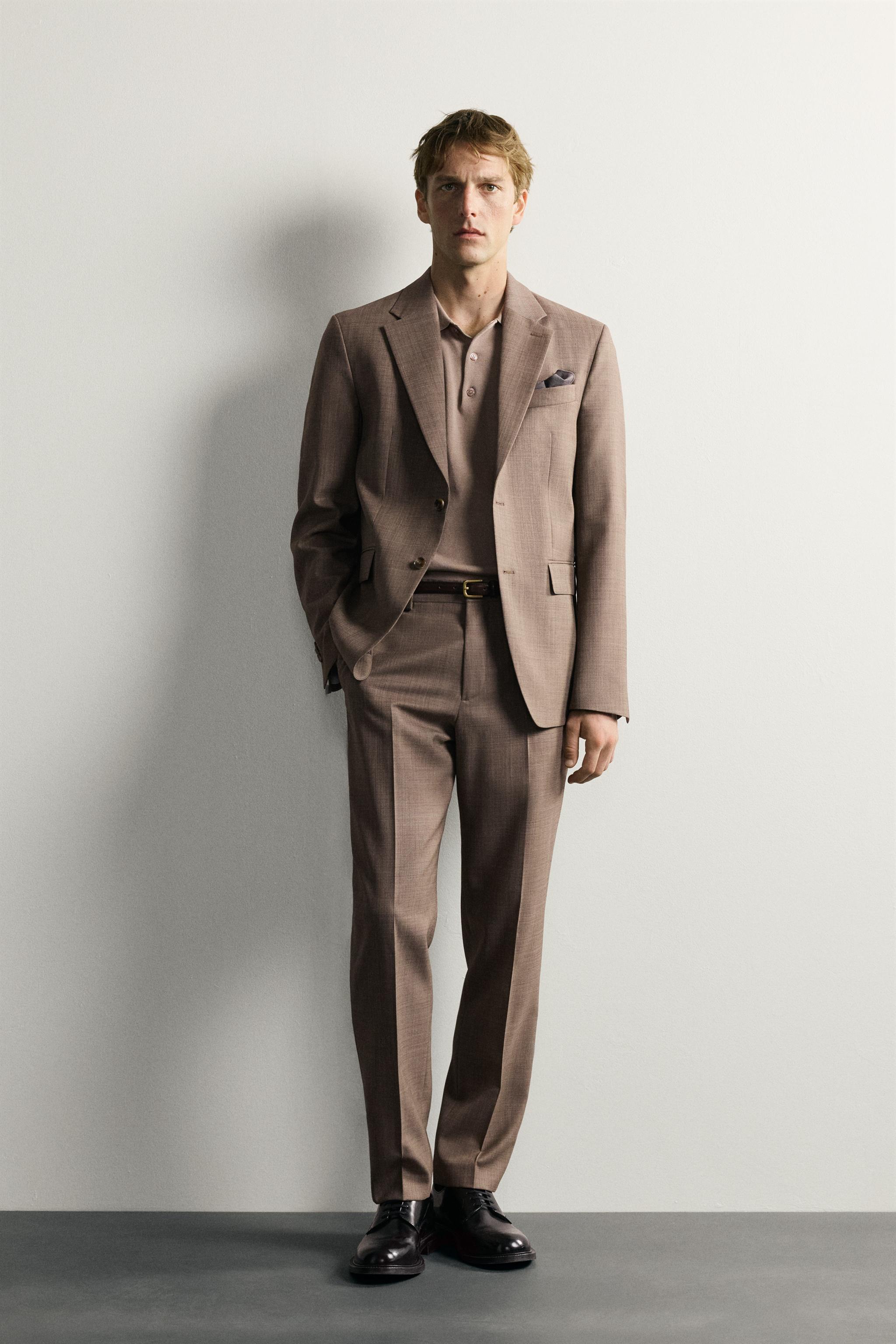 TEXTURED WOOL SUIT PANTS